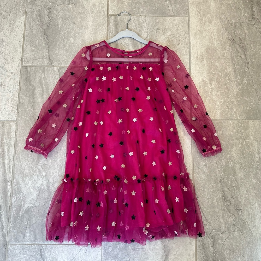 Us Angels Pink Embroidered Stars Ruffled Dress